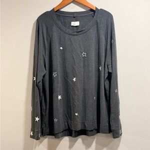 Lou & Grey Women's Charcoal Gray Sweater with Star Print Crew Neck Size XXL